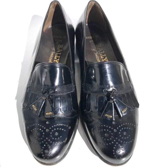 Bally Of Switzerland Men's Dress Shoes Size 7.5 F Tassel Loafers Black Leather - Picture 2 of 16